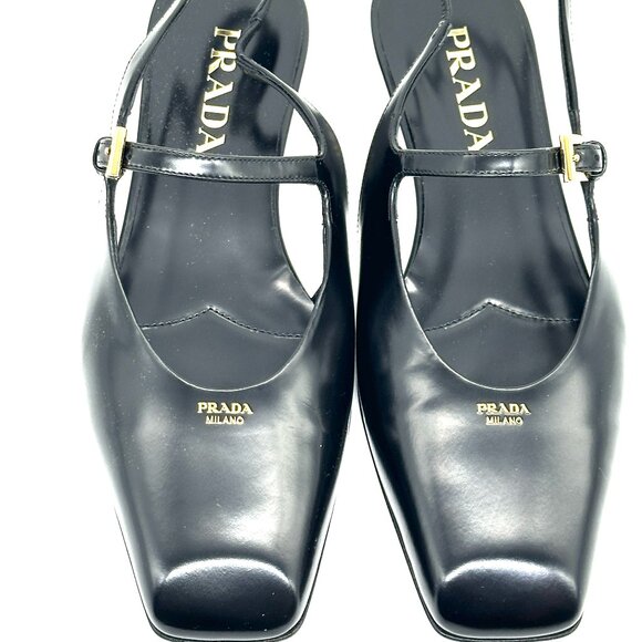 PRADA Modellerie Square Toe Mary Jane Leather Slingback Flat Sandals Shoes - Picture 10 of 16